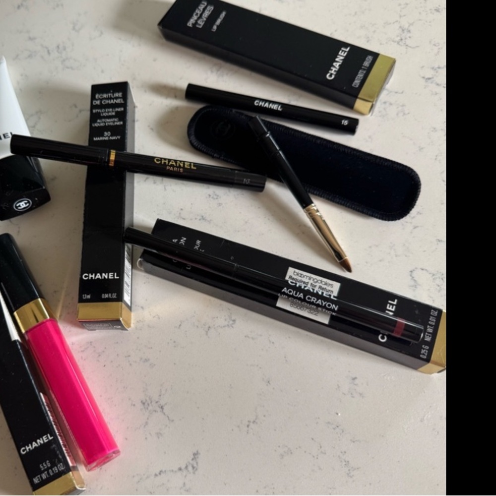 Chanel make up set tools lipgloss, eyeliner, lip brush, lip pencil 4 pc set